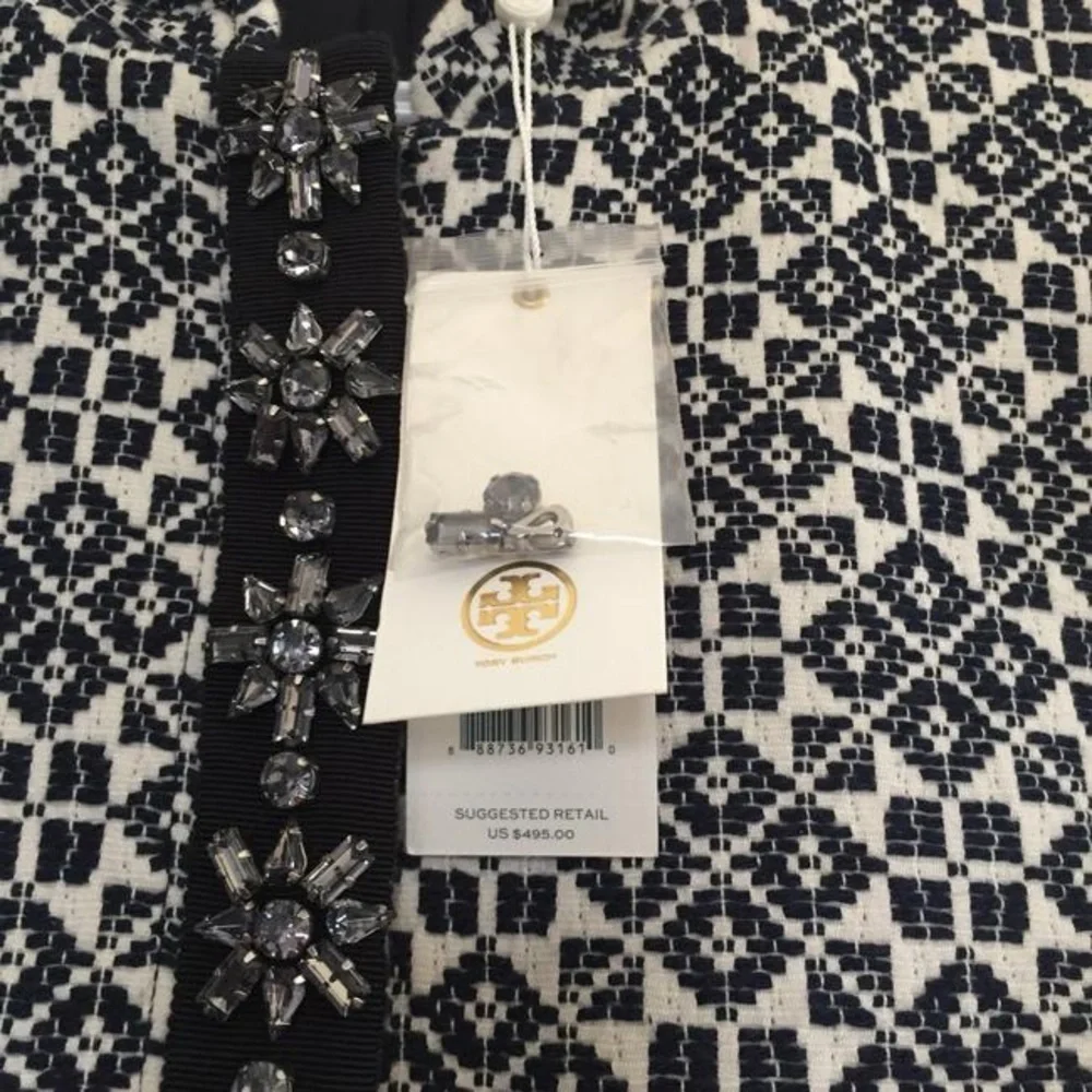 NWT Tory Burch Embellished Crystal Jeweled Blazer Jacquard Cotton Blend Jacket